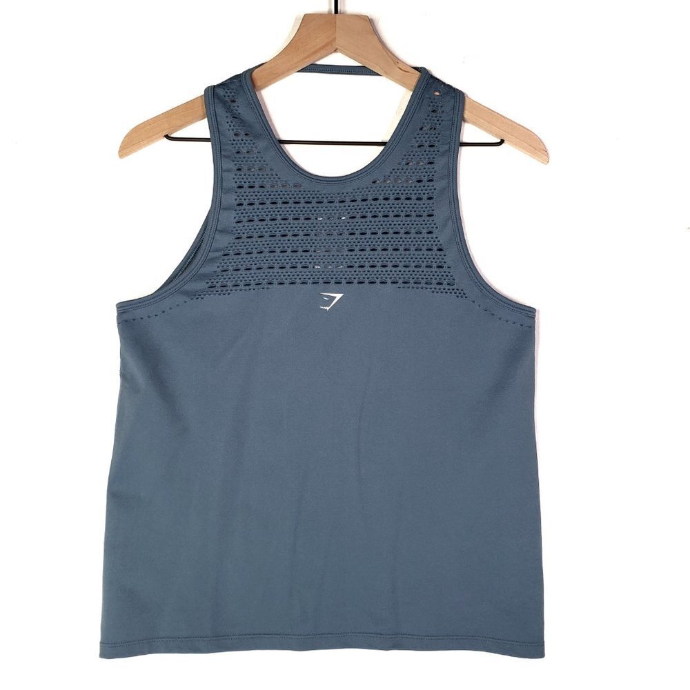 Gymshark Energy Seamless Loose Fit Vest Tank Top S Blue Stone Perforated